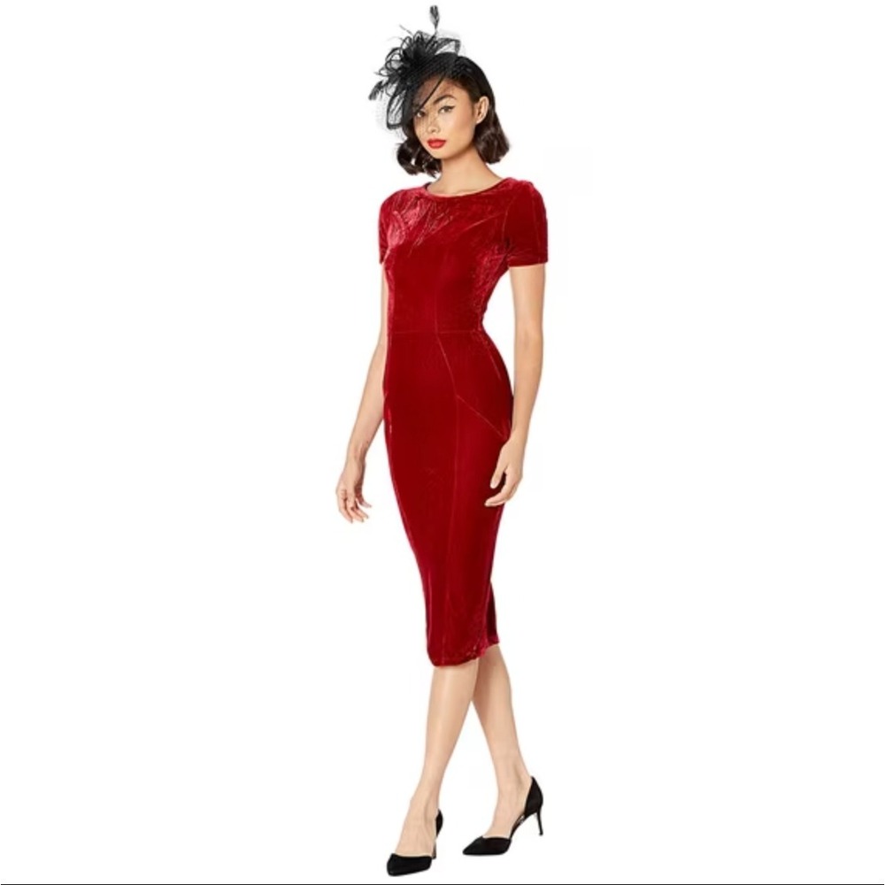 NWT Unique Vintage Burgundy Velvet Wiggle Midi Sheath Dress Large